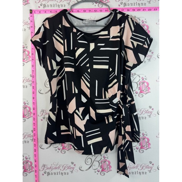Hamilton Tops - Hamilton tshirt tie up Black Geometric Short Sleeve Tie-Waist Top Blush & Cream